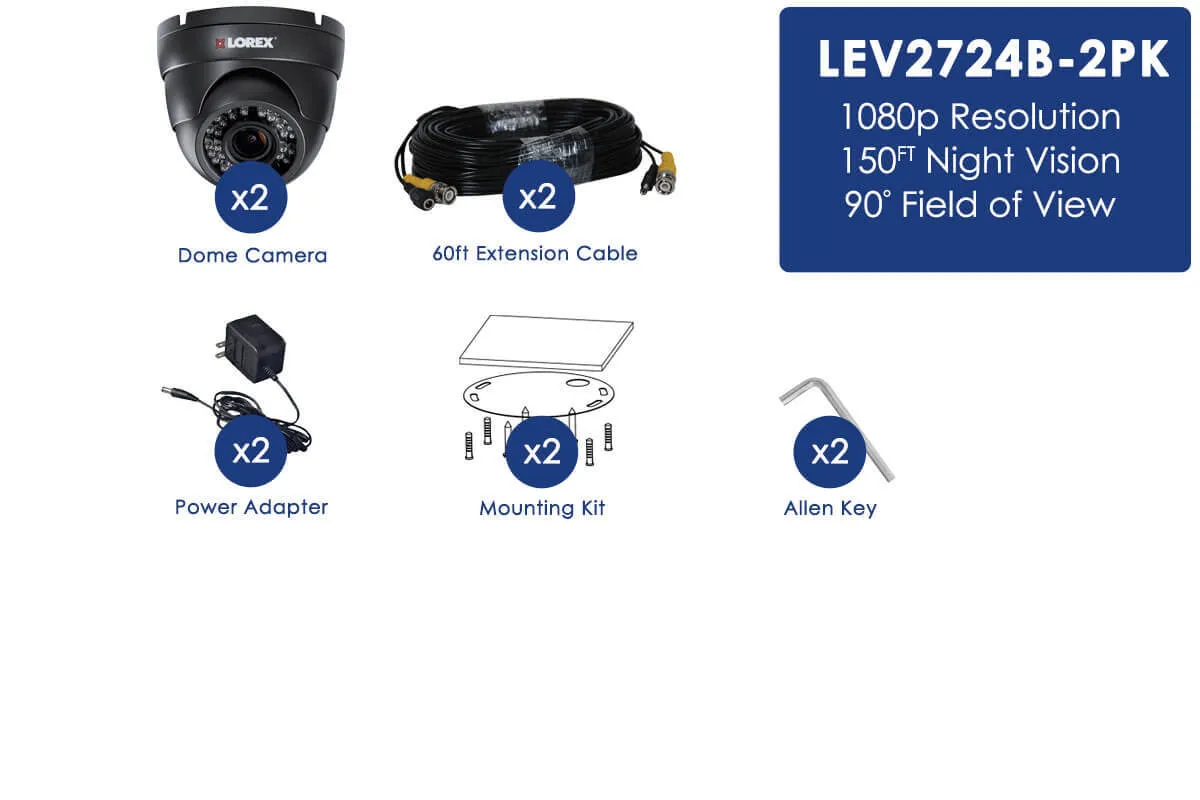 1080p HD Security Dome Cameras with 3x Zoom Lens, 150ft Night Vision (2-pack)
